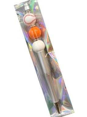 Baseball Themed Silver and Orange Pen